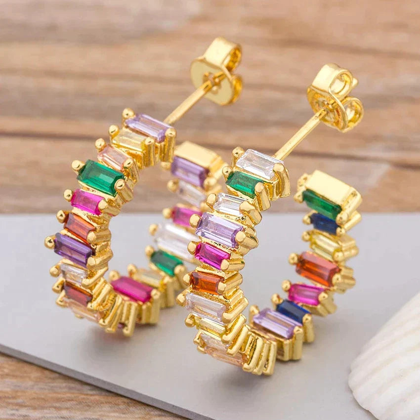 Rainbow Zirconia Earrings in Gold