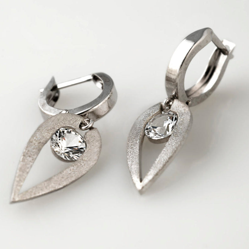 Vintage Silver Forged Zirconia Earrings