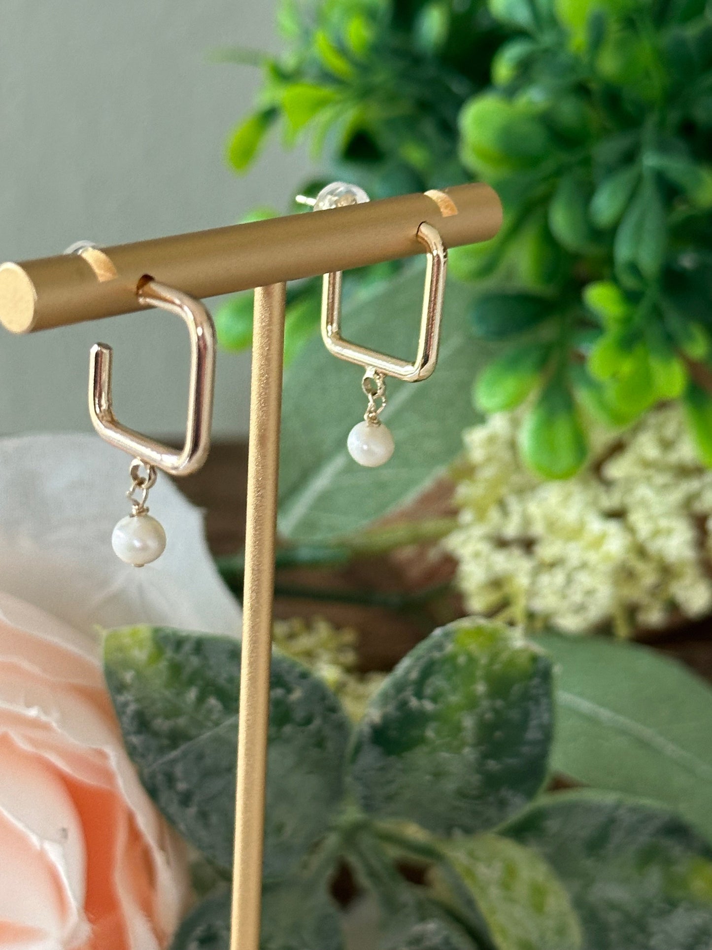 Dalila Square Hoop Pearl Earrings