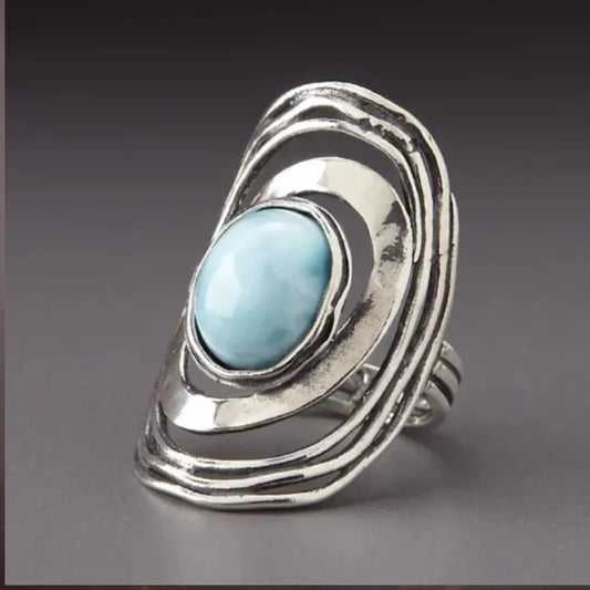 Vintage Blue Inlaid Stone Silver Ring