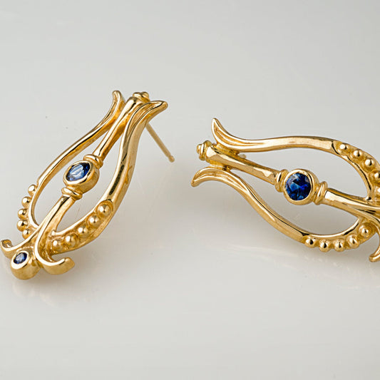 Vintage Blue Nautilus Gold Earrings